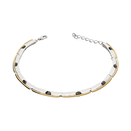 Srebrna bransoletka z czarnymi cyrkoniami i złotem pr. 925/375 - JubilerSezam.pl