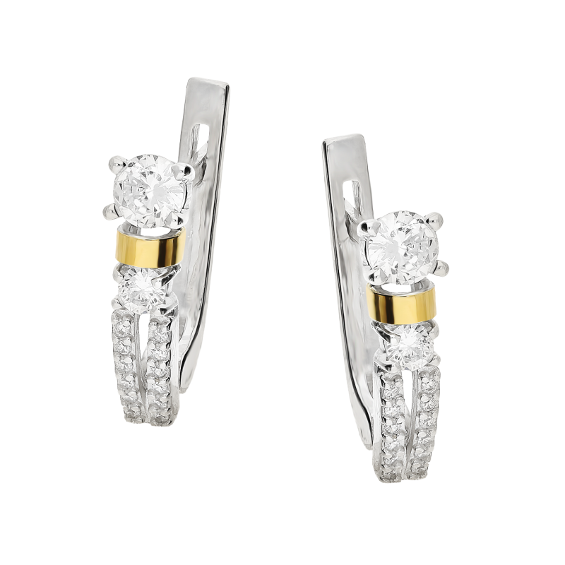 Kolczyki srebrne z białymi cyrkoniami i złotym elementem/ang.zap. PX G0105_AU375 blaszka gold