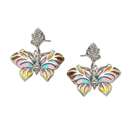 Kolczyki srebrne motyl z markazytami i witażem/sztyft SR 425 p+r+z próba 925