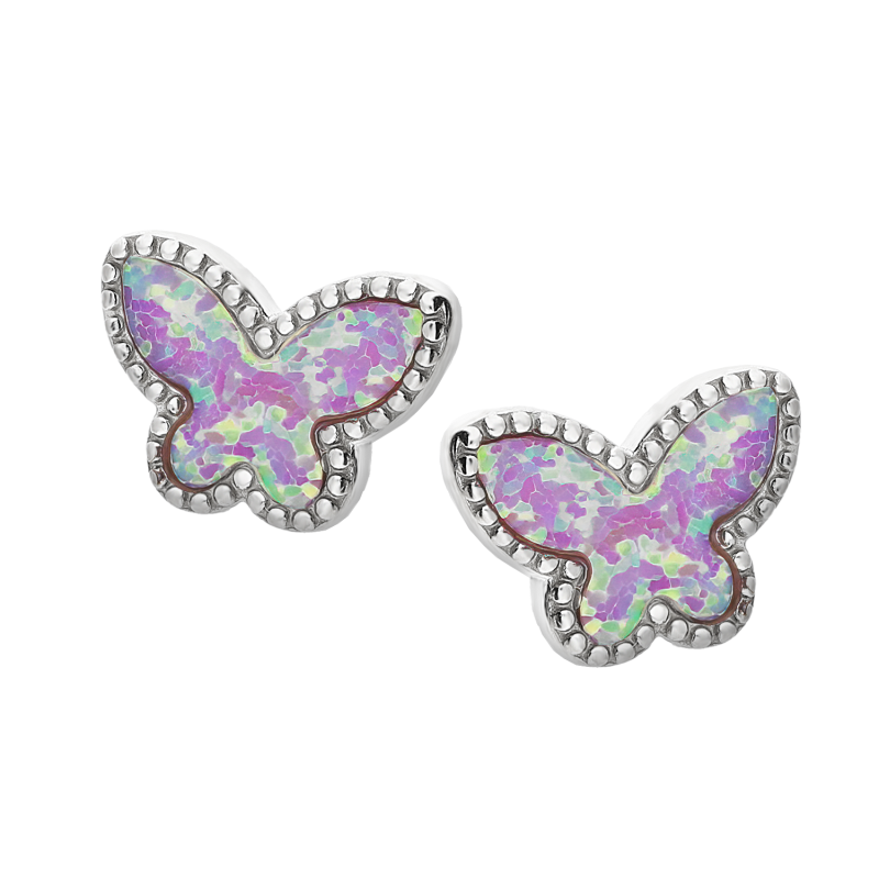 Srebrne kolczyki motyl z różowym opalem pr. 925 - JubilerSezam.pl