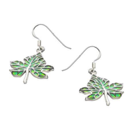 Kolczyki srebrne liść z zielonym witrażem/bigiel SR 435 próba 925