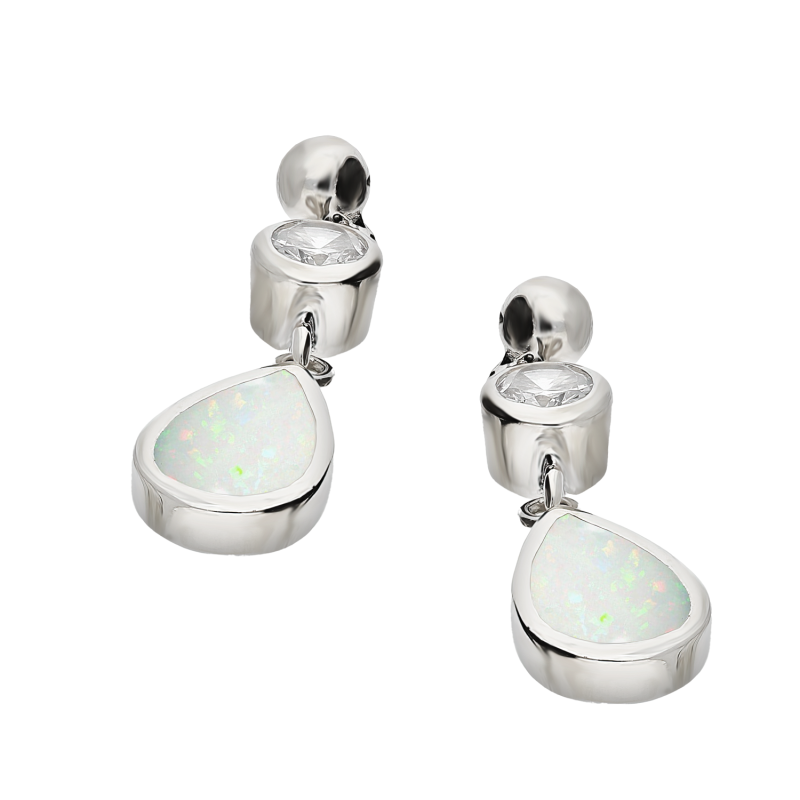 Srebrne kolczyki z opalem i cyrkoniami pr. 925 - JubilerSezam.pl