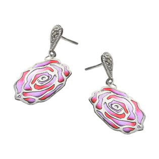Srebrne kolczyki róże z witrażem i markazytami - JubilerSezam.pl