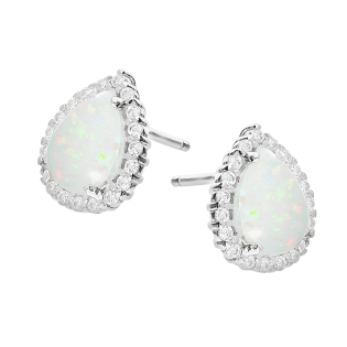 Srebrne Kolczyki Krople z Opalem i Cyrkoniami pr. 925 - JubilerSezam.pl