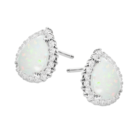 Srebrne Kolczyki Krople z Opalem i Cyrkoniami pr. 925 - JubilerSezam.pl