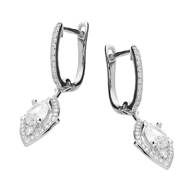 Kolczyki srebrne owalna cyrkonia w rombie/ang.zap. TB 21118 próba 925