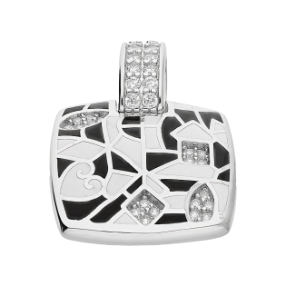 Zawieszka srebrna kwadrat z czarną i białą emalią oraz cyrkonie TB 23702-23704 próba 925