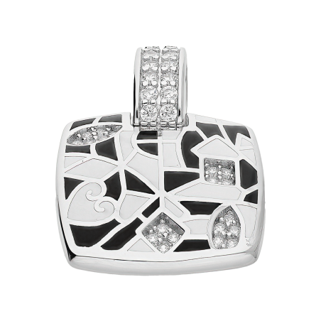 Zawieszka srebrna kwadrat z czarną i białą emalią oraz cyrkonie TB 23702-23704 próba 925