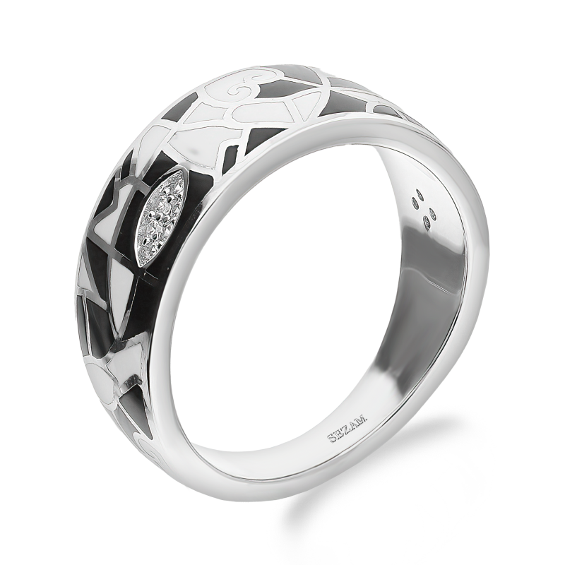 Srebrny Pierścionek z Emalią i Cyrkoniami pr. 925 - JubilerSezam.pl