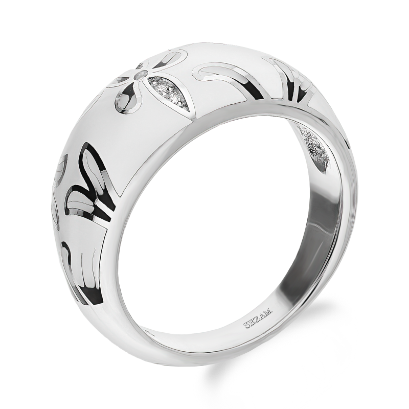 Pierścionek srebrny z białą i czarną emalią oraz cyrkoniami TB 23720-23722 próba 925