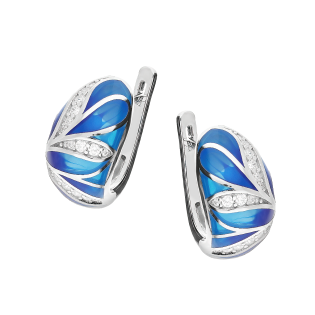 Kolczyki srebrne fale z niebieską emalią i cyrkoniami/ang.zap. TB 23726 próba 925