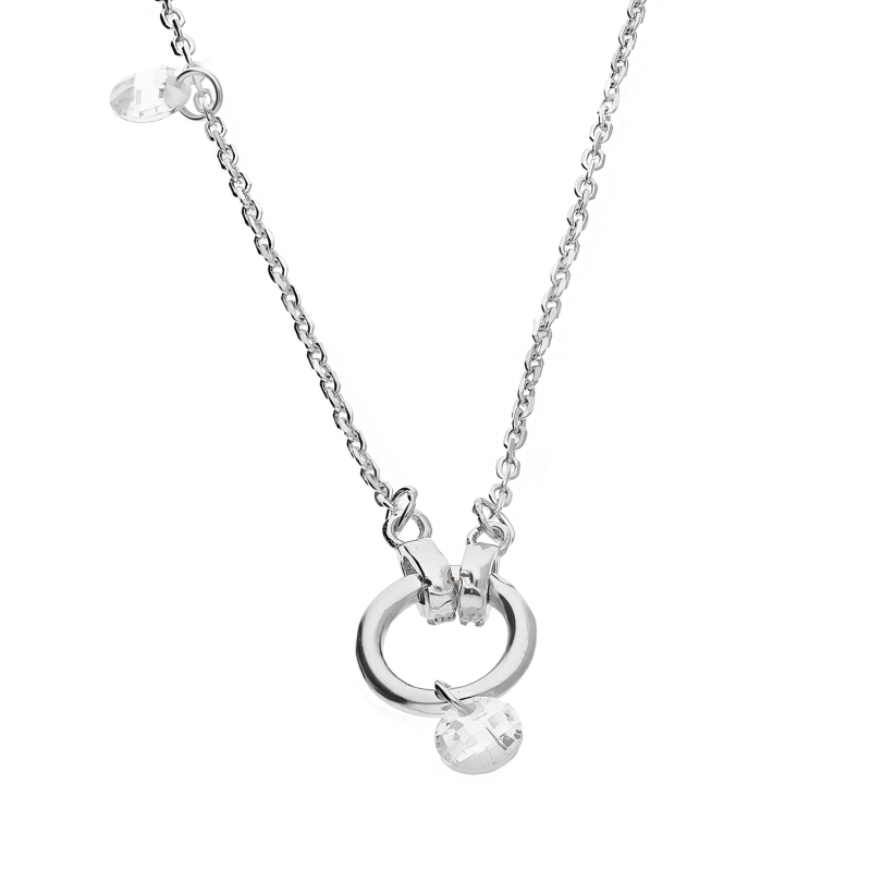 Naszyjnik srebrny koło ramka i białe cyrkonie/anker TB 23887 próba 925