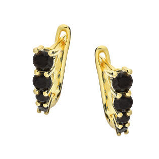Pozłacane kolczyki srebrne z czarnymi cyrkoniami - JubilerSezam.pl