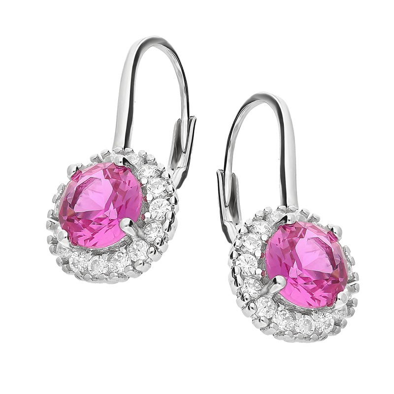 Srebrne kolczyki koła z różowymi cyrkoniami pr. 925 - JubilerSezam.pl