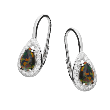 Srebrne Kolczyki Krople z Zielonym Opalem i Cyrkoniami - JubilerSezam.pl