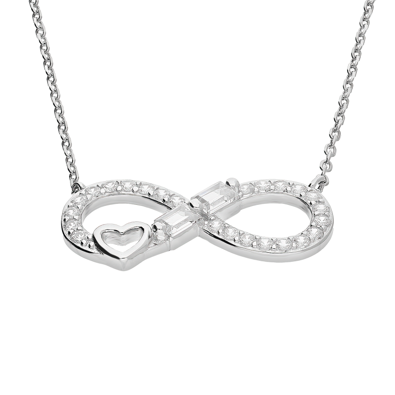 Naszyjnik srebrny infinity z cyrkoniami i sercem/anker TB 24545 próba 925