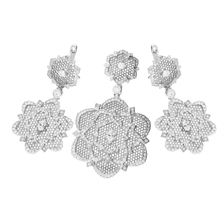 Komplet dwukolorowy ze srebra kwiat z cyrkoniami nr A0 A0375-1