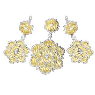 Komplet dwukolorowy ze srebra kwiat z cyrkoniami A0375-2 próba 925