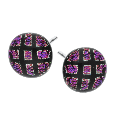 Kolczyki BURANO pink z fioletowo-czarnym szkłem murano/sztyft KQ174 próba 925