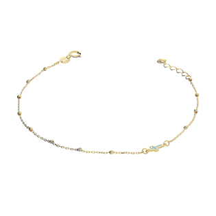 Bransoleta złota krzyżyk z jasno-niebieską emalią i kulki/anker AR X6FOR6B11064-DC-LZM1-LP próba 585