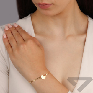 Bransoleta złota gładkie serce i kulki grawerowane z łańcuszkiem rolo