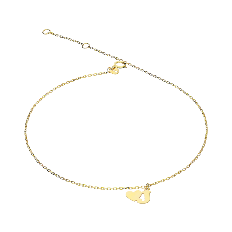 Bransoleta złota na nogę z literką J i serduszkiem