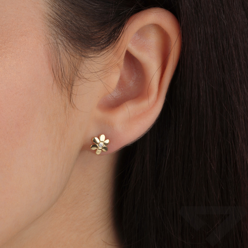 Kolczyki złote kwiatek z białą cyrkonią/sztyft MZ T23-E-1282-CZ próba 375