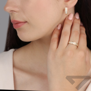 Kolczyki złote trzy rzędy białych cyrkonii