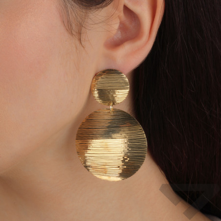 Kolczyki podwójne kółka duże grawerowane PW124-1 GOLD próba 925