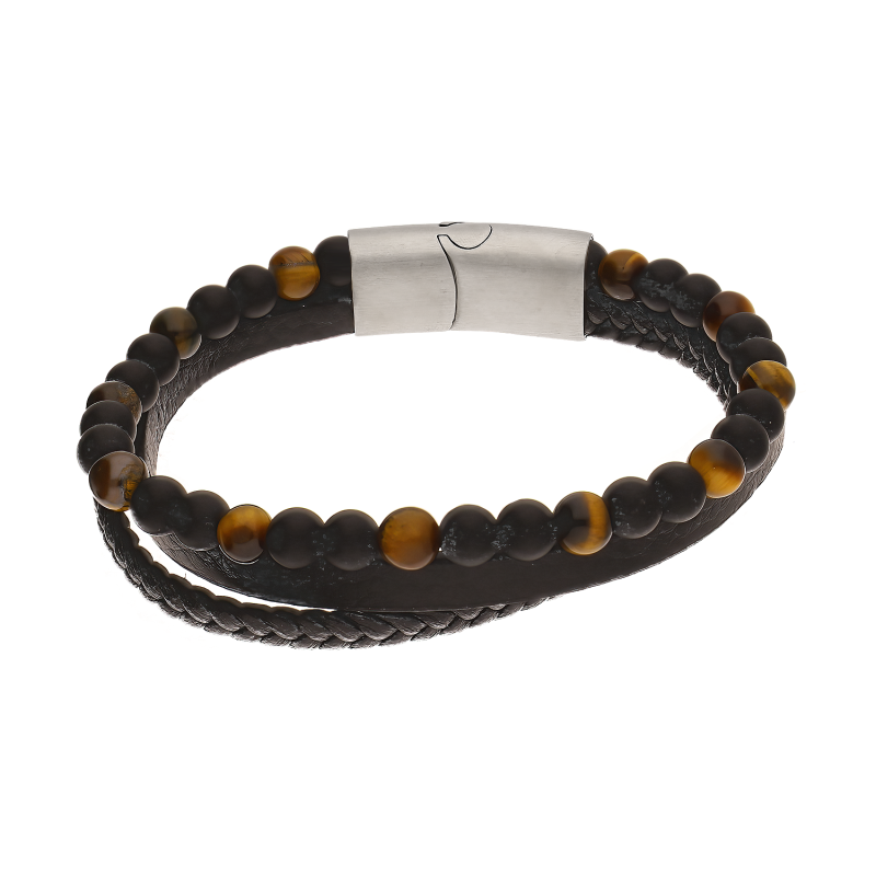 Bransoleta męska z koralikami i skórzanymi paskami