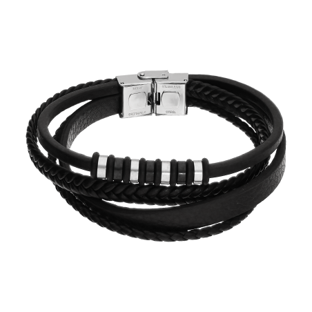 Bransoleta męska stalowe walce i dwa warkocze