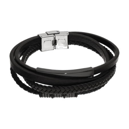 Męska Bransoleta Stalowa Czarna Blaszka Warkocze - JubilerSezam.pl