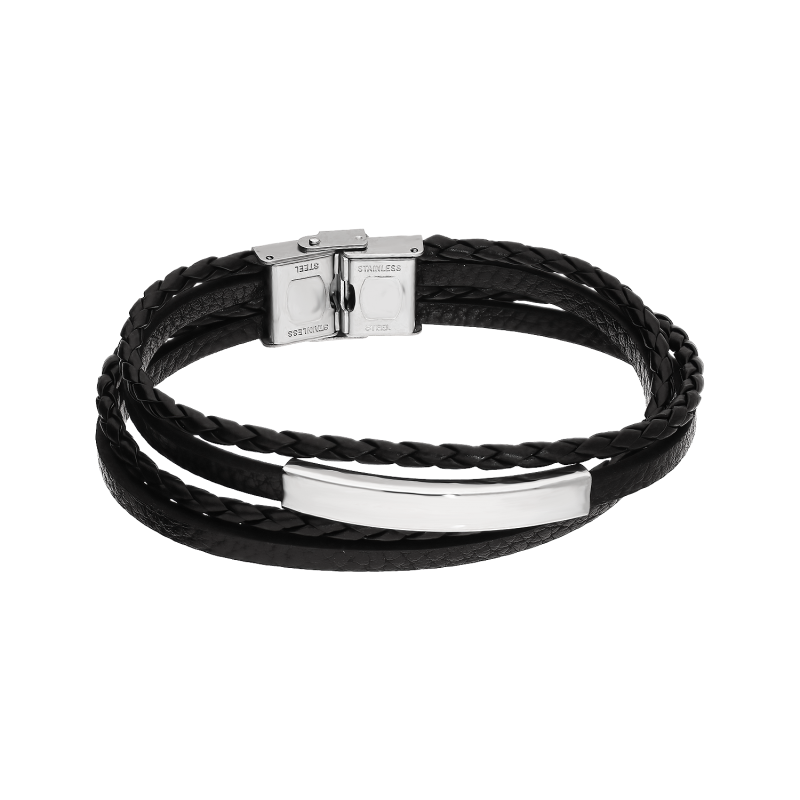 Męska bransoleta stalowa z czarną skórą - JubilerSezam.pl