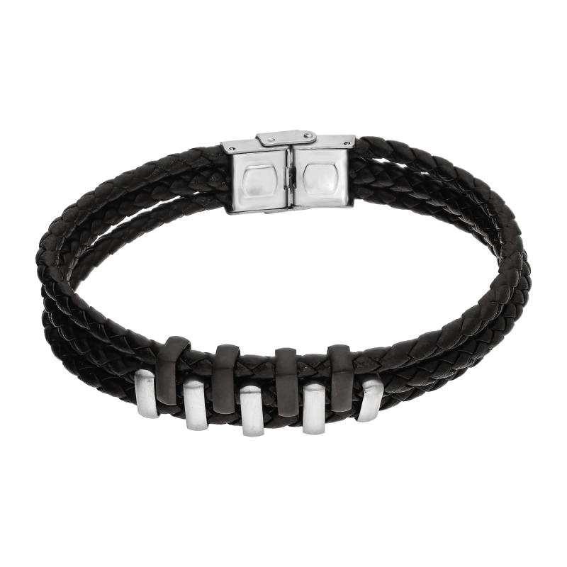 Bransoleta męska stalowa srebrno-czarna - JubilerSezam.pl