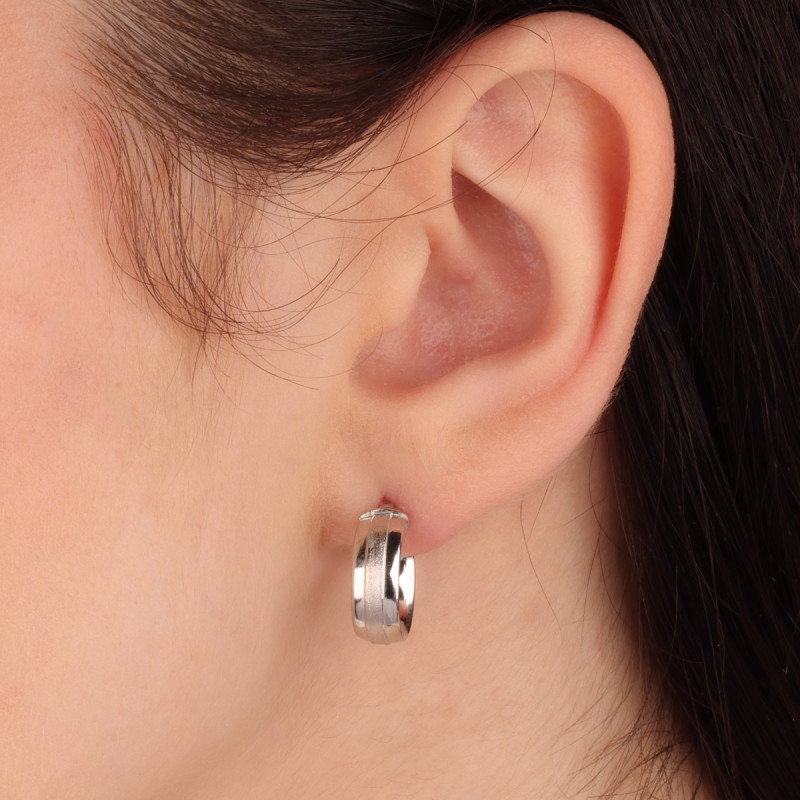 Kolczyki srebrne kółka rurka z matowym zdobieniem/ang.zap. M3-495 ROD próba 925