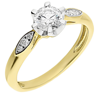 Pierścionek złoty z białą cyrkonią w sześciu łapkach DJ PREMIUM311M próba 375