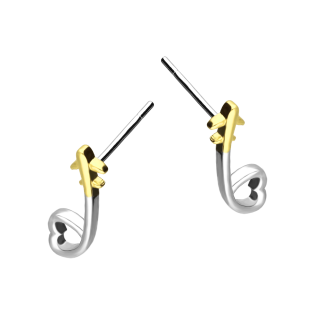 Kolczyki srebrne serce i pozłacany samolot/sztyft AT814 próba 925