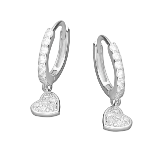 Kolczyki srebrne kółka z sercem z cyrkoniami/zatrzask SR 433 próba 925