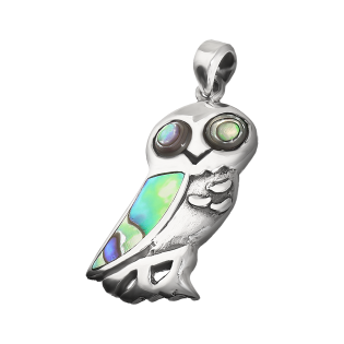 Zawieszka srebrna sowa z zieloną masą perłową próba 925