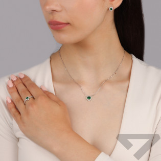 Srebrny Naszyjnik Serce z Zieloną Cyrkonią pr. 925 - JubilerSezam.pl