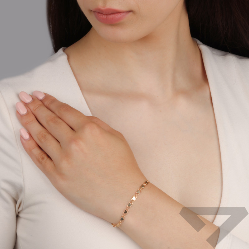 Bransoleta złota gładkie serca na taśmie