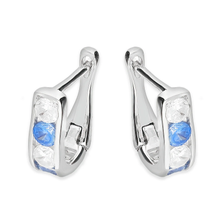 Kolczyki srebrne dla dziewczynki przecinki z niebieskimi cyrkoniami/ang.zap HS341 b+jn próba 925