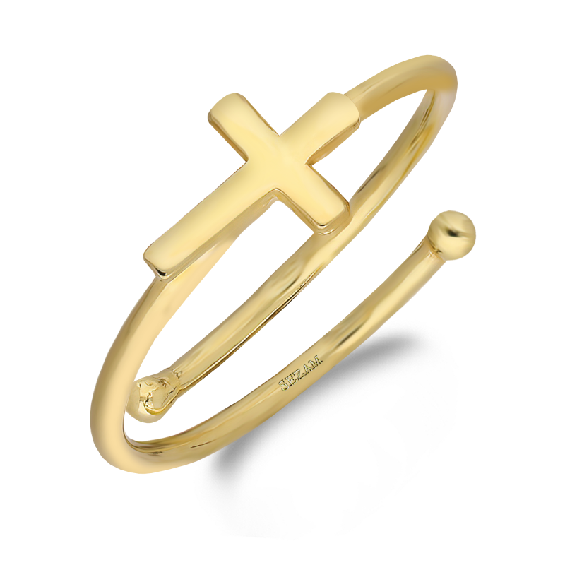 Pierścionek pozłacany z gładkim krzyżykiem/regulowany M3-419 GOLD próba 925