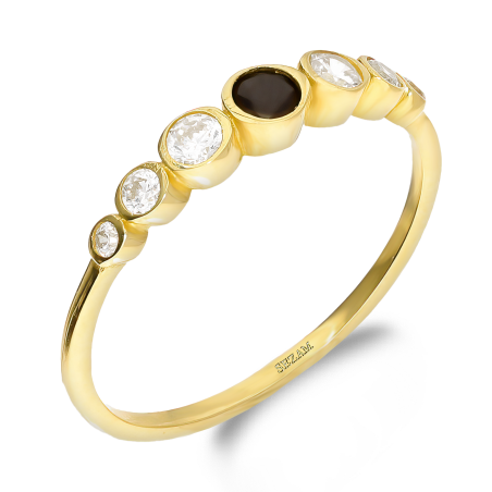 Złoty Pierścionek z Czarną Cyrkonią pr. 375 - JubilerSezam.pl