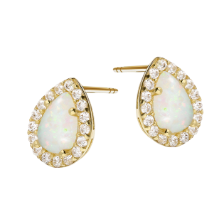 Złote Kolczyki Krople z Opalem i Cyrkoniami pr. 375 - JubilerSezam.pl
