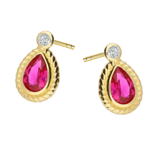 Kolczyki złote czerwona cyrkonia w formie kropli/sztyft MZ T23-E-1489-6X4-RB-CZ próba 585