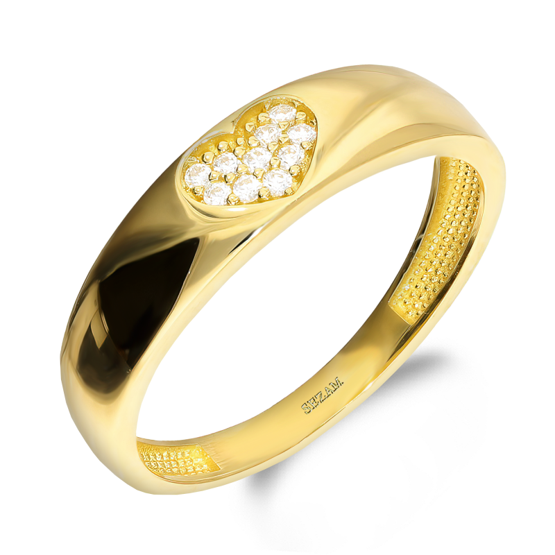 Pierścionek złoty serce z cyrkoniami