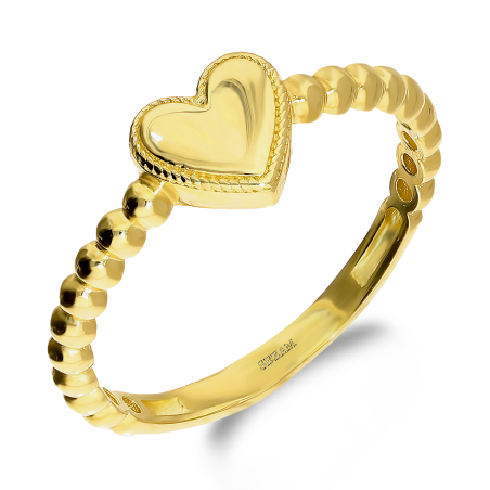 Pierścionek złoty gładkie serce i kulki na szynie