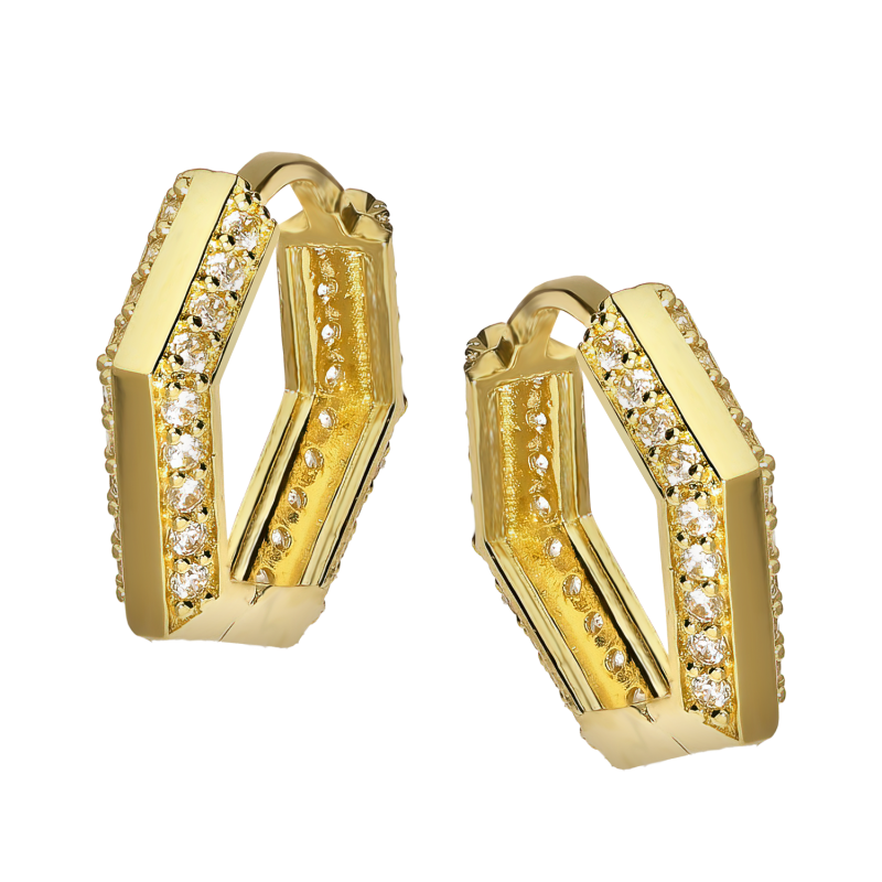 Kolczyki kółka pięciokąt+cyr 2r/zatrzask MZ T47-E-HG-54-16,30MM-CZ próba 585