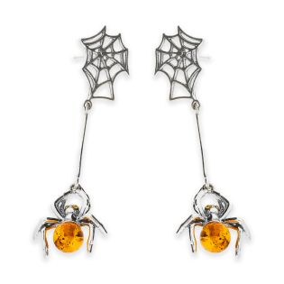 Srebrne Kolczyki Pająki z Bursztynem Koniakowym - JubilerSezam.pl